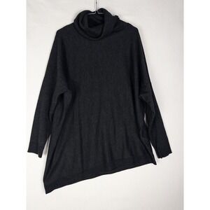 Eileen Fisher Pullover Asymmetrical Sweater Womens L Gray Merino Wool Turtleneck